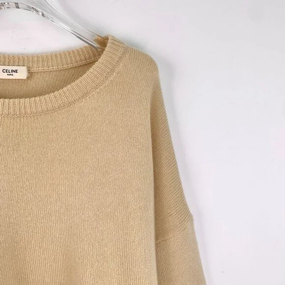 DW0635 Celine Brown Carriage Embroidery Cashmere Round Neck Long Sleeve Knitted